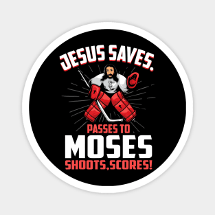 Jesus Saves Hockey Goalie Passes Moses Funny Religious Sport Magnet